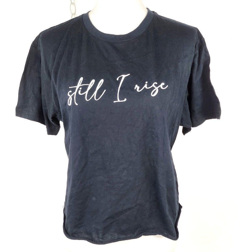 MIKEN FLOW Still I Ris Crop Top Yoga T-Shirt Black Womens Size L